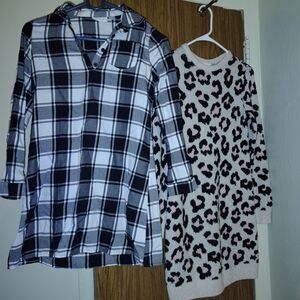 The Children's Place Black Plaid and Cream Leopard Shirt Set